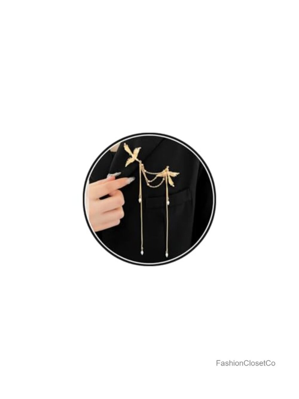 Gold Plated Bird Tassel Brooch Pin Dainty Pearl Fringe Statement Jewelry